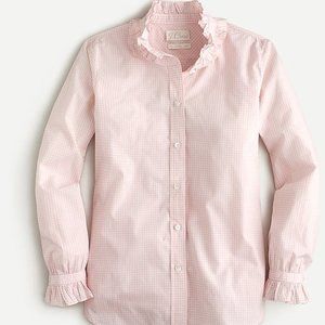 NWT J. CREW Pink Classic-fit Ruffleneck Shirt in Gingham - Size 4